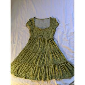 No Boundaries green floral tiered babydoll mini dress Size Small